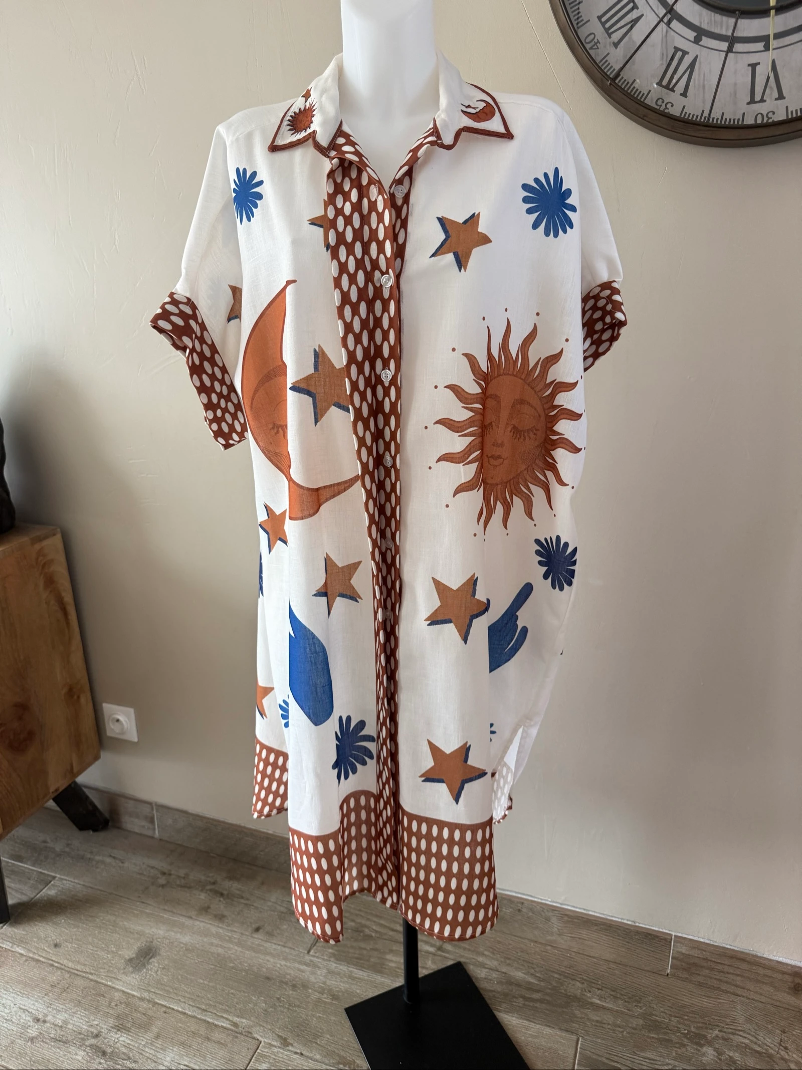 Robe chemise oversize Made in Italy soleil & lune tendance – Taille 40 à 48